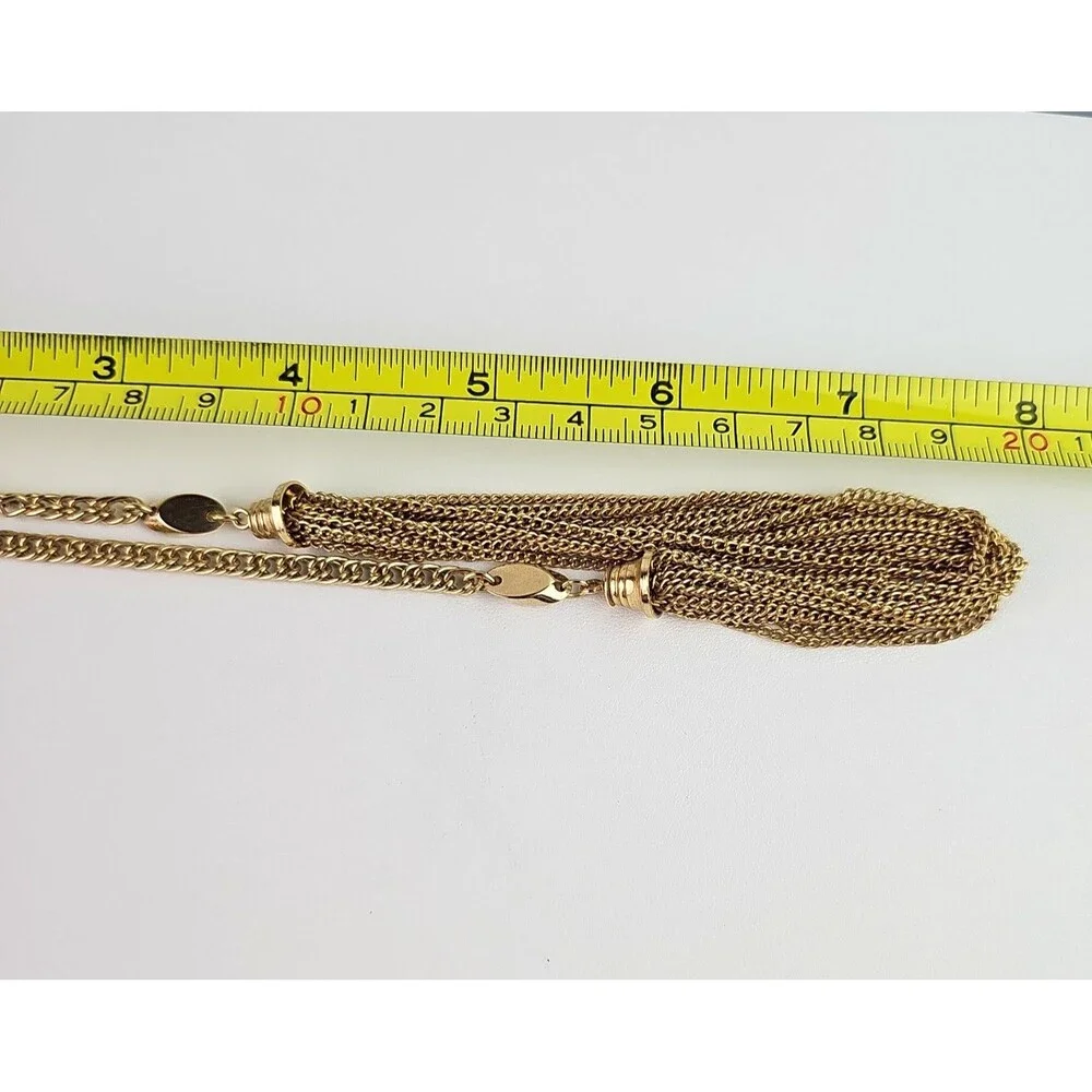 Vintage Multi Strand Tassel Gold Tone Necklace Sarah Coventry Chain Choker 17 in
